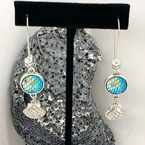 Crystal Mermaid Scale Earrings ~ Aqua